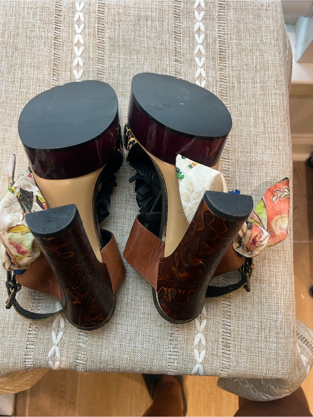 Vivienne Westwood Mixed-Pattern Platform Sandals in Black, Brown, Gold - Picture 3 of 4